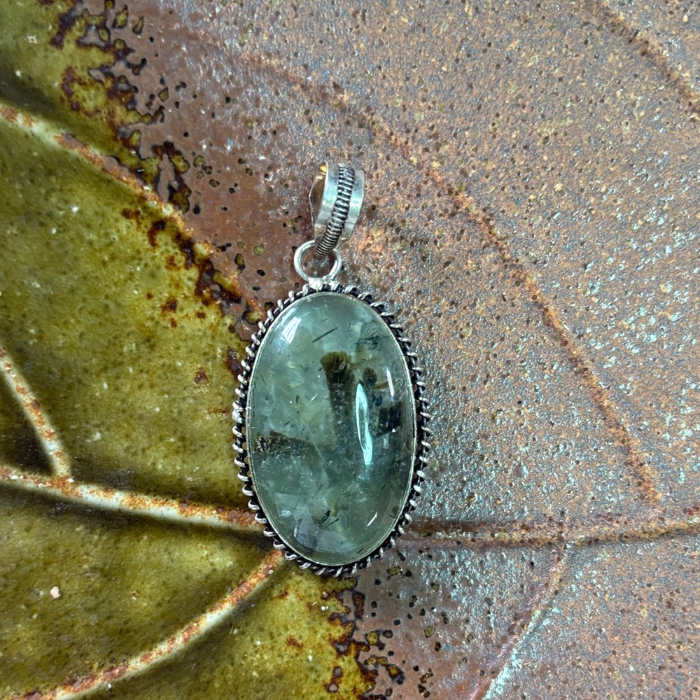 Sterling Silver Green Oval Moss Agate Pendant